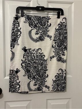 J. Crew Navy and White Paisley Pencil Skirt